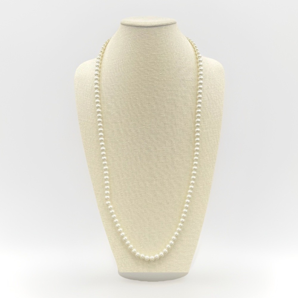 Vintage Long Champagne & White Baroque Pearl Beaded Necklace Silver Tone